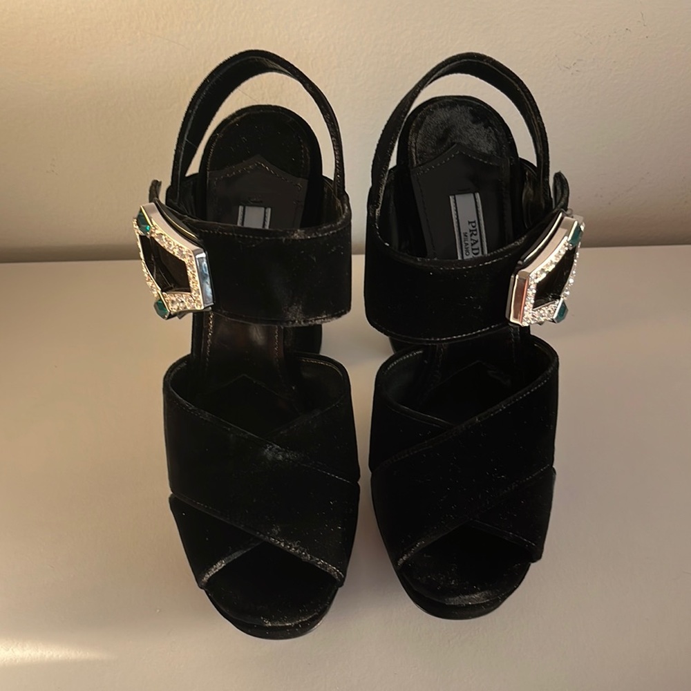 Authentic  Prada black Jewel velvet heel